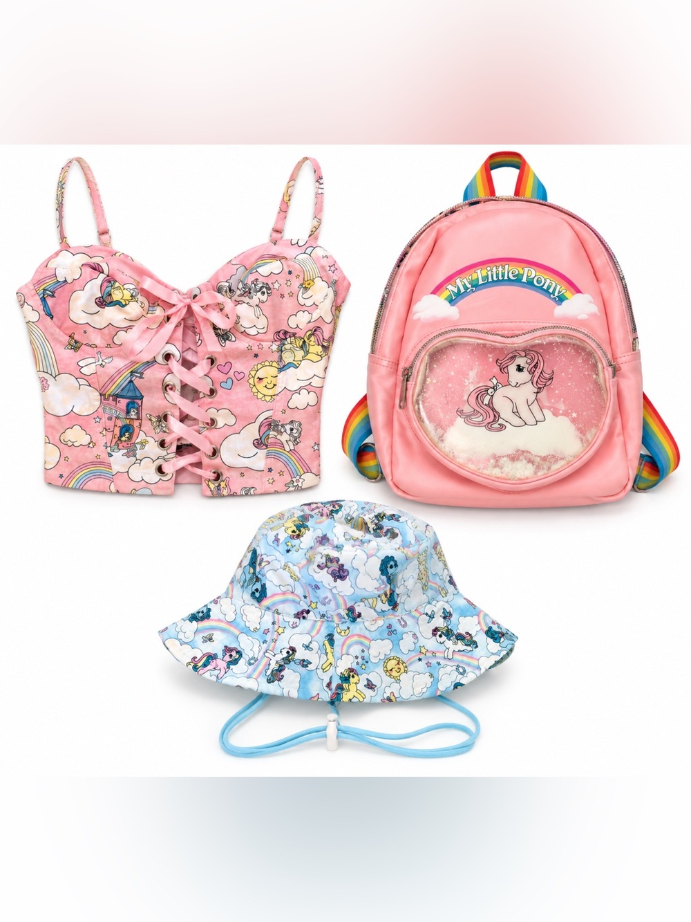 Dolls Kill Pink My Little Pony Backpack , top and matching hat